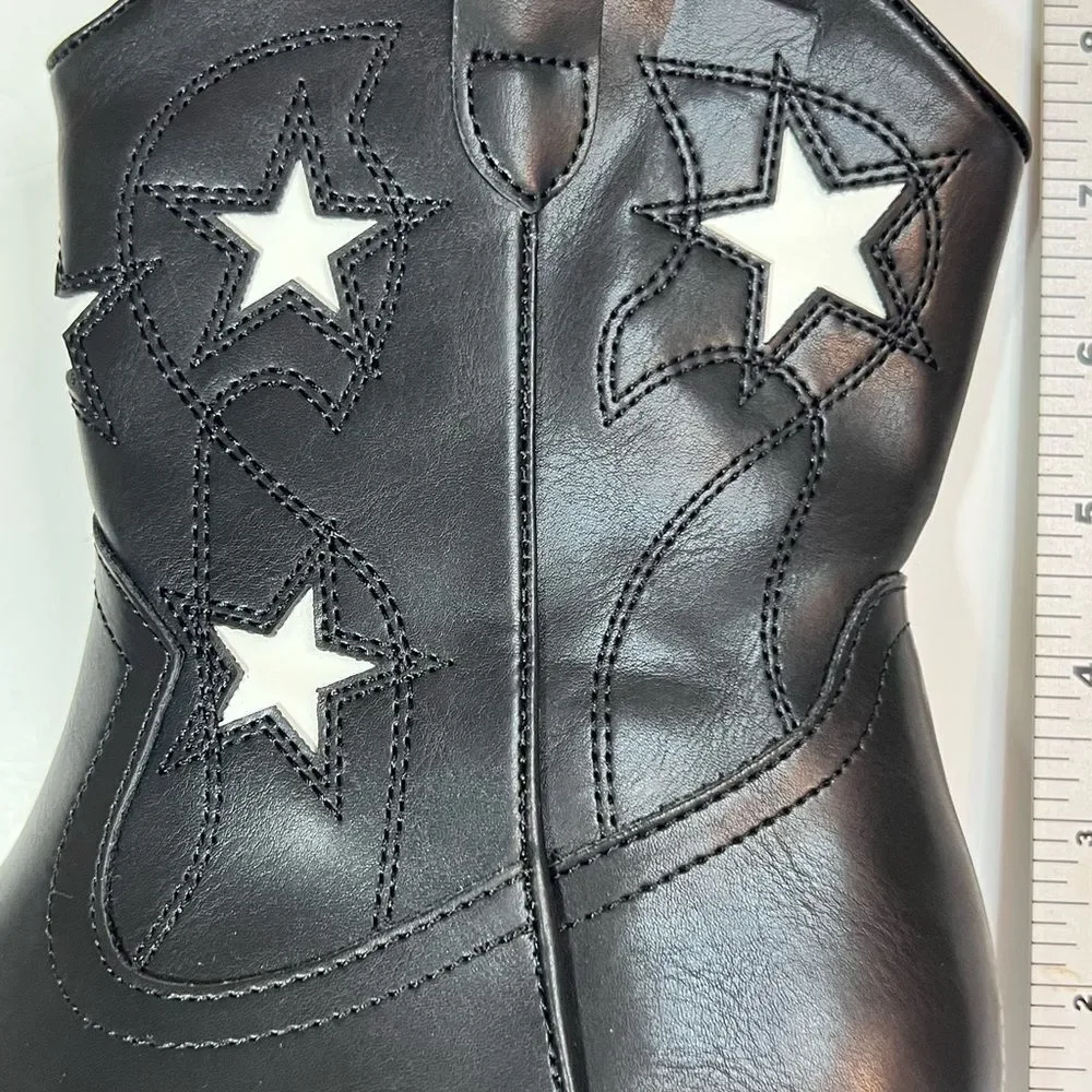 Wonder Nation Kids Black Boots with White Stars Size 5 NWT